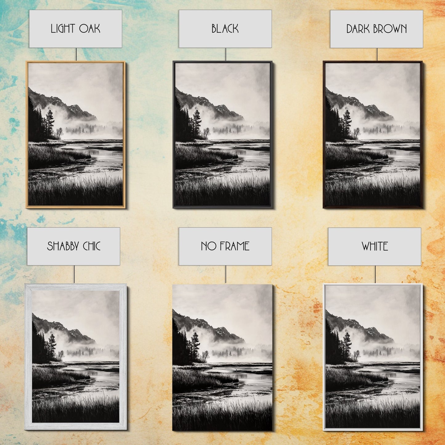 Foggy Forest, Monochrome Wall Art, Nature Landscape, Tranquil Painting, Living Room Decor, Rustic Style, Framed Canvas Print