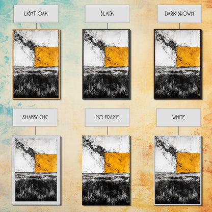 Golden Abstract, Minimalist Landscape Art, Modern Nature Painting, Earthy Tones, Contemporary Home Decor, Framed Canvas Print