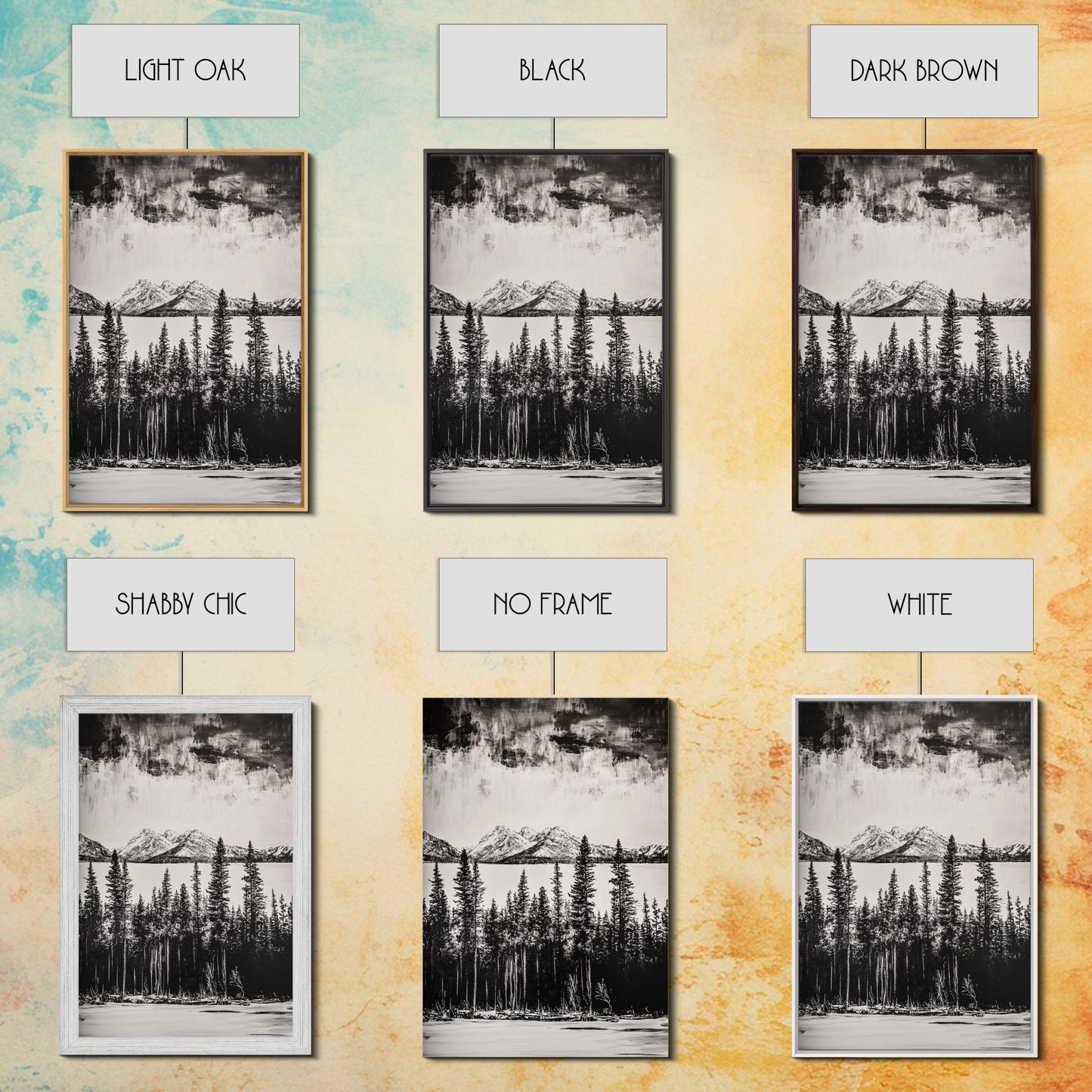 Mountain Serenity, Black and White Landscape, Nature Art, Tranquil Home Decor, Minimalist Painting, Office Artwork, Framed Canvas Print