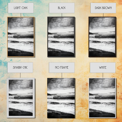 Black and White Waves, Ocean Painting, Dramatic Coastline, Minimalist Art, Framed Canvas Print, Modern Seascape, Contemporary Wall Art