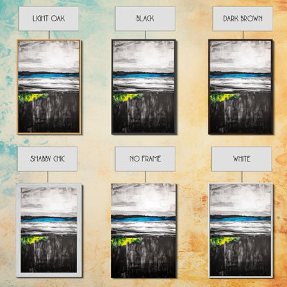 Tranquil Lake View, Blue Water Abstract Landscape, Moody Black White Sky, Serene Nature Wall Decor, Relaxing Home Gift, Canvas Print