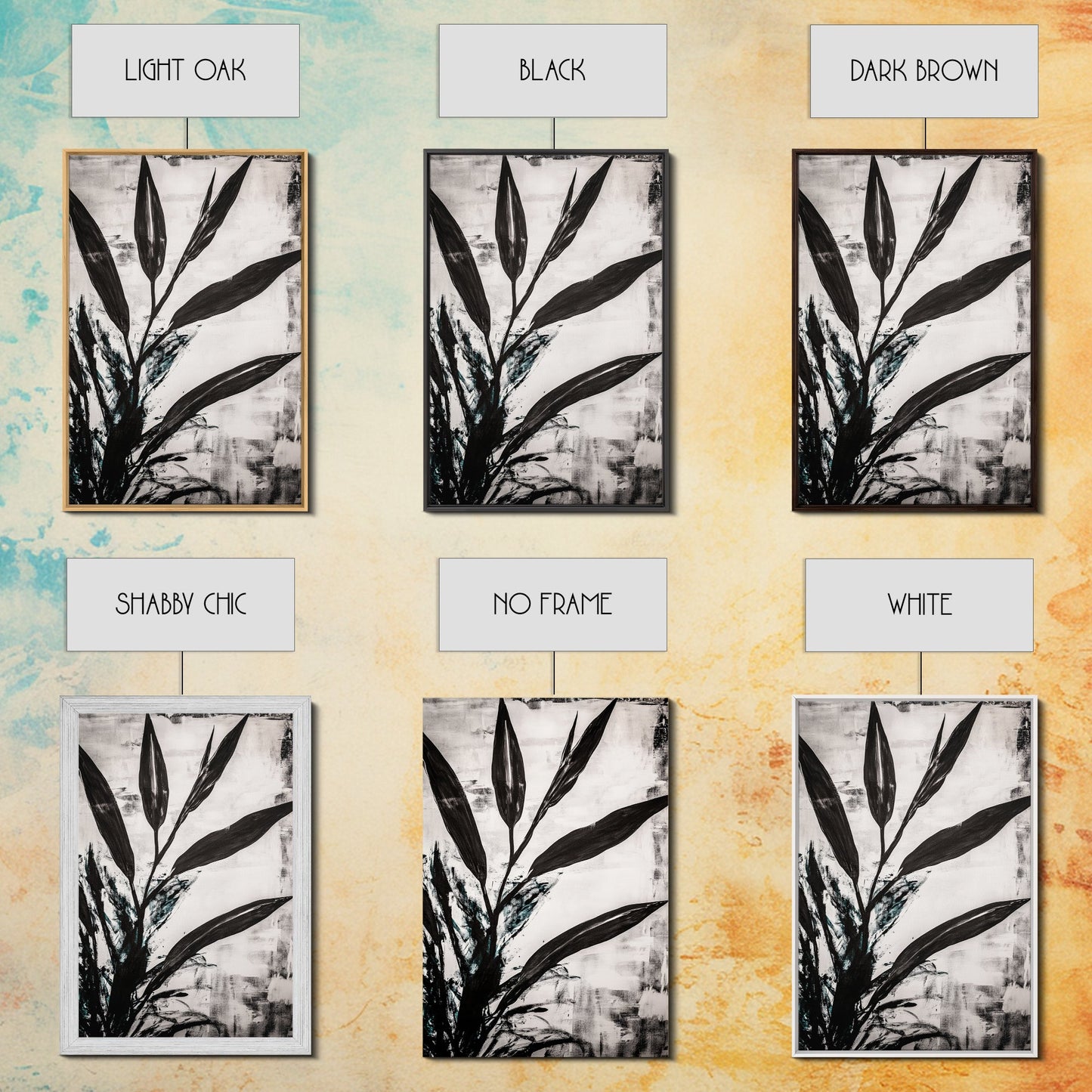 Minimalist Leaves, Monochrome Plant Art, Botanical Wall Decor, Neutral Home Art, Black and White Nature, Framed Canvas Print, Gift Idea