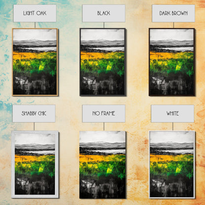 Mountain View, Golden Fields, Lakeside Horizon, Framed Canvas Print, Rustic Landscape, Nature Wall Art, Modern Farmhouse