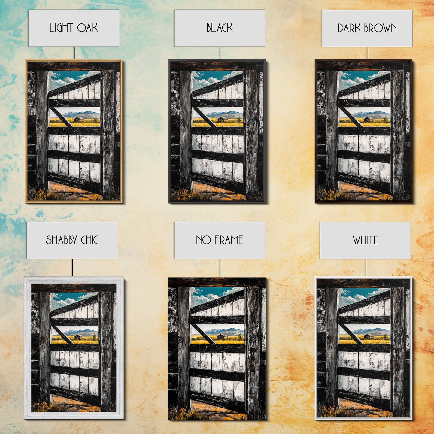 Barn Door View, Mountain Escape, Rustic Scene, Framed Canvas Print, Western Wall Art, Cabin Decor, Farmhouse Style, Country Living