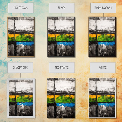 Geometric Landscape, Textured Canvas Print, Bold Wall Art, Modern Home Decor, Minimalist Artwork, Yellow Green Blue Painting