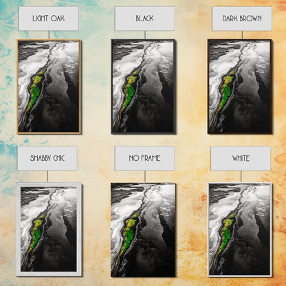 Abstract River, Nature Landscape, Modern Wall Art, Monochrome Print, Green Accents, Contemporary Art, Framed Canvas Print, Office Wall Decor