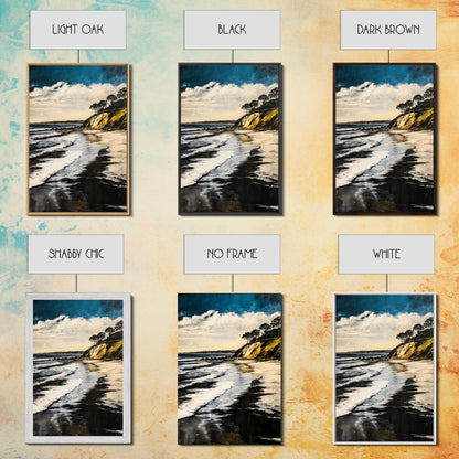 Sunset Beach, Cliffside View, Ocean Landscape, Nature Wall Art, Framed Canvas Print, Coastal Home Decor, Golden Hour, Serene Scene