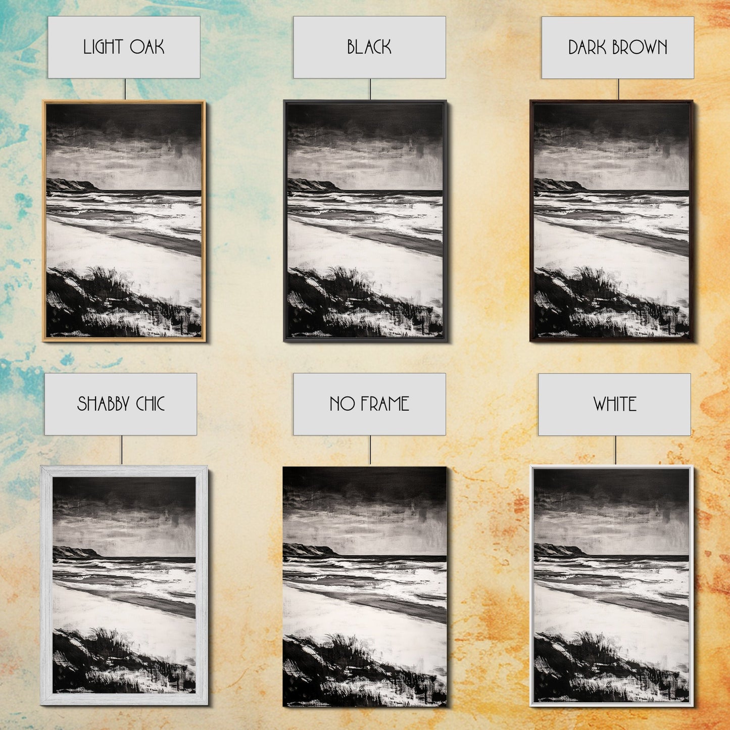 Black and White Beach, Stormy Ocean, Dramatic Seascape, Moody Wall Art, Framed Canvas Print, Minimalist Decor, Coastal Storm