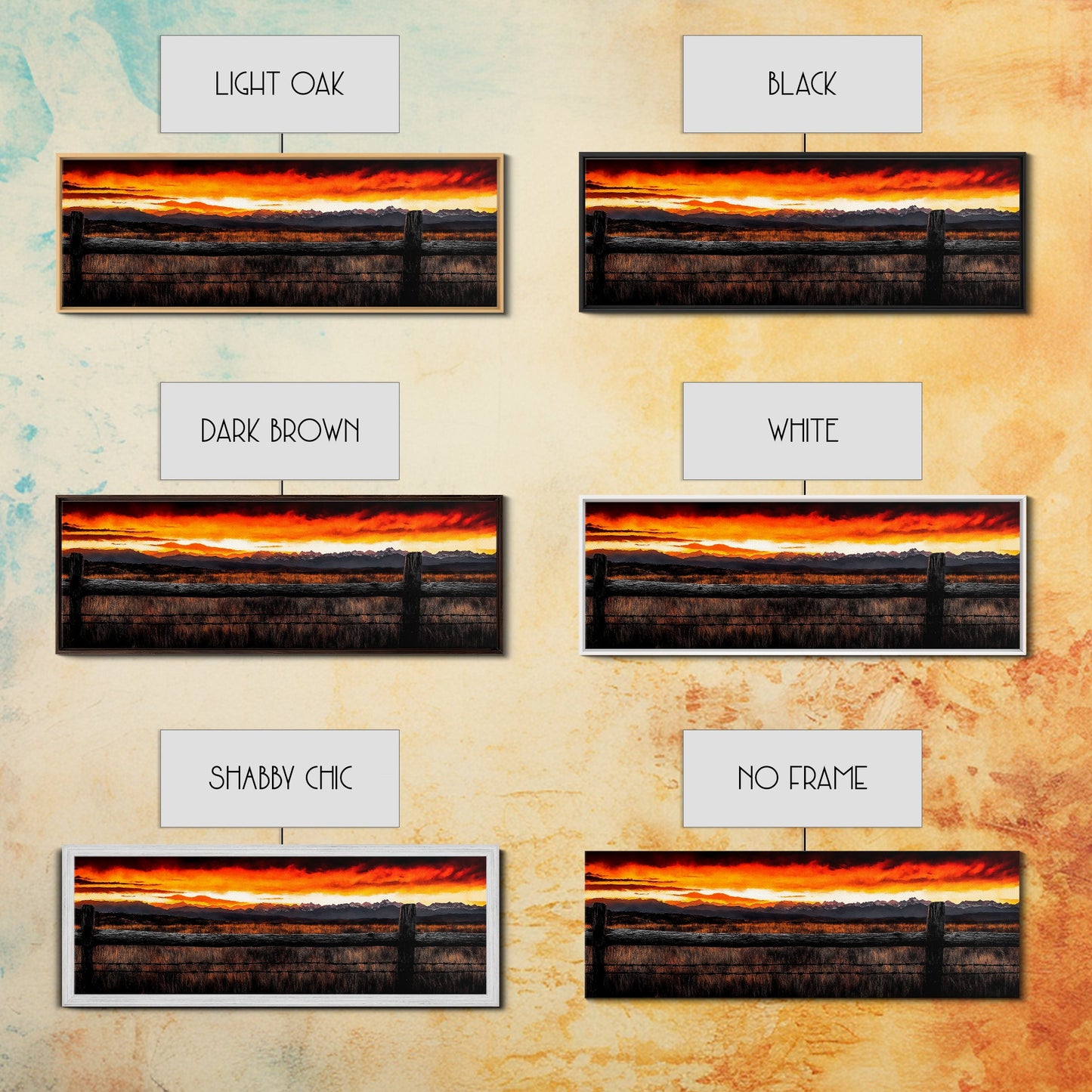 Western Sunset, Mountain Landscape Print, Rustic Cowboy Art, Dramatic Sky Painting, Country Wall Decor, Framed Canvas Print, Large Wall Art