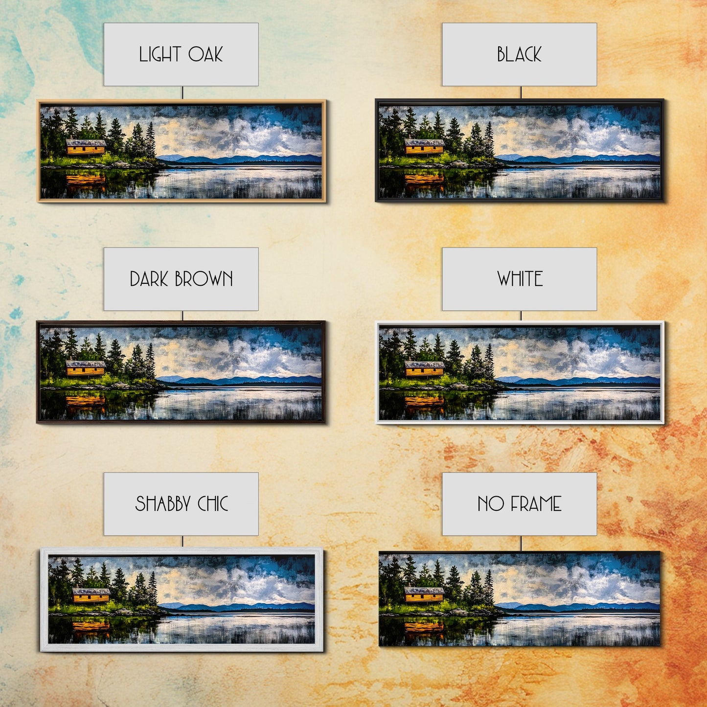 Cabin on the Lake, Peaceful Landscape, Nature Lover Art, Framed Canvas Print, Mountain View, Serene Wall Decor, Scenic Painting