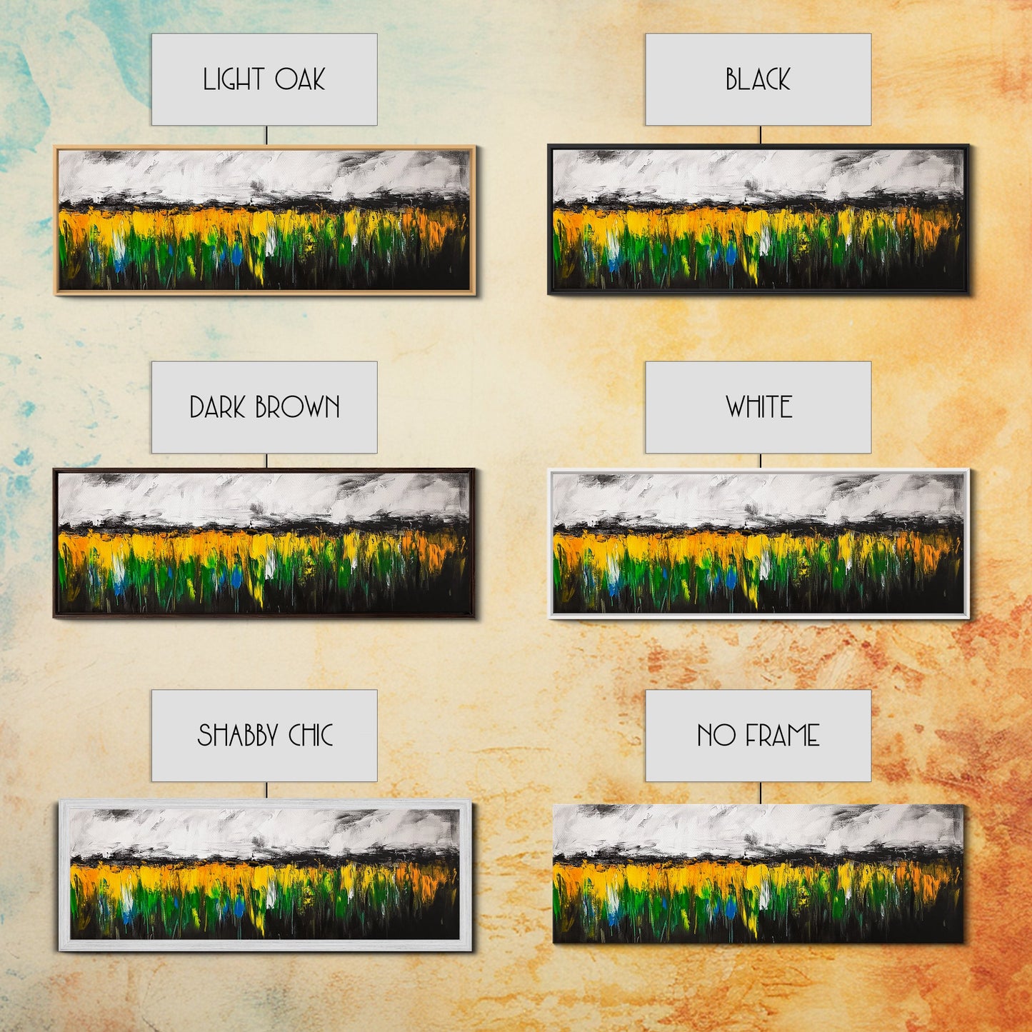 Abstract Wildflowers, Colorful Landscape, Boho Wall Art, Framed Canvas Print, Nature Inspired Art, Living Room Decor