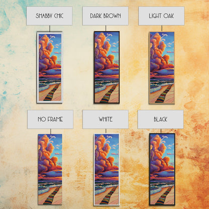 Ocean, Sunset, Blankets, Beach - Framed Canvas Print, Cozy Coastal Wall Art, Warm Sunset Beach Decor, Serene Bedroom, Entryway Accent