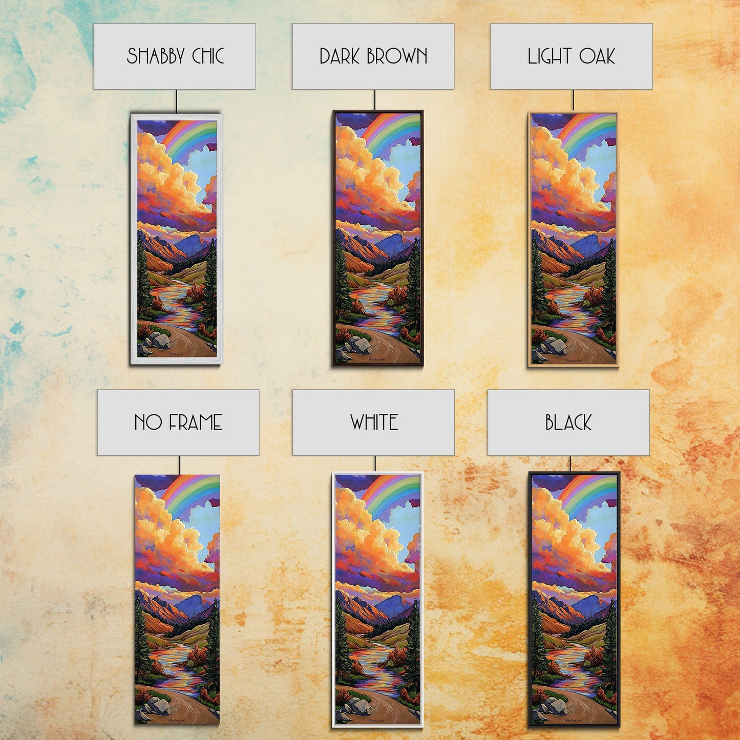 Rainbow Mountains, Sunset, Reflection, Framed Canvas Print, Rainbow landscape canvas, colorful scenic view, cabin wall art, mountain decor
