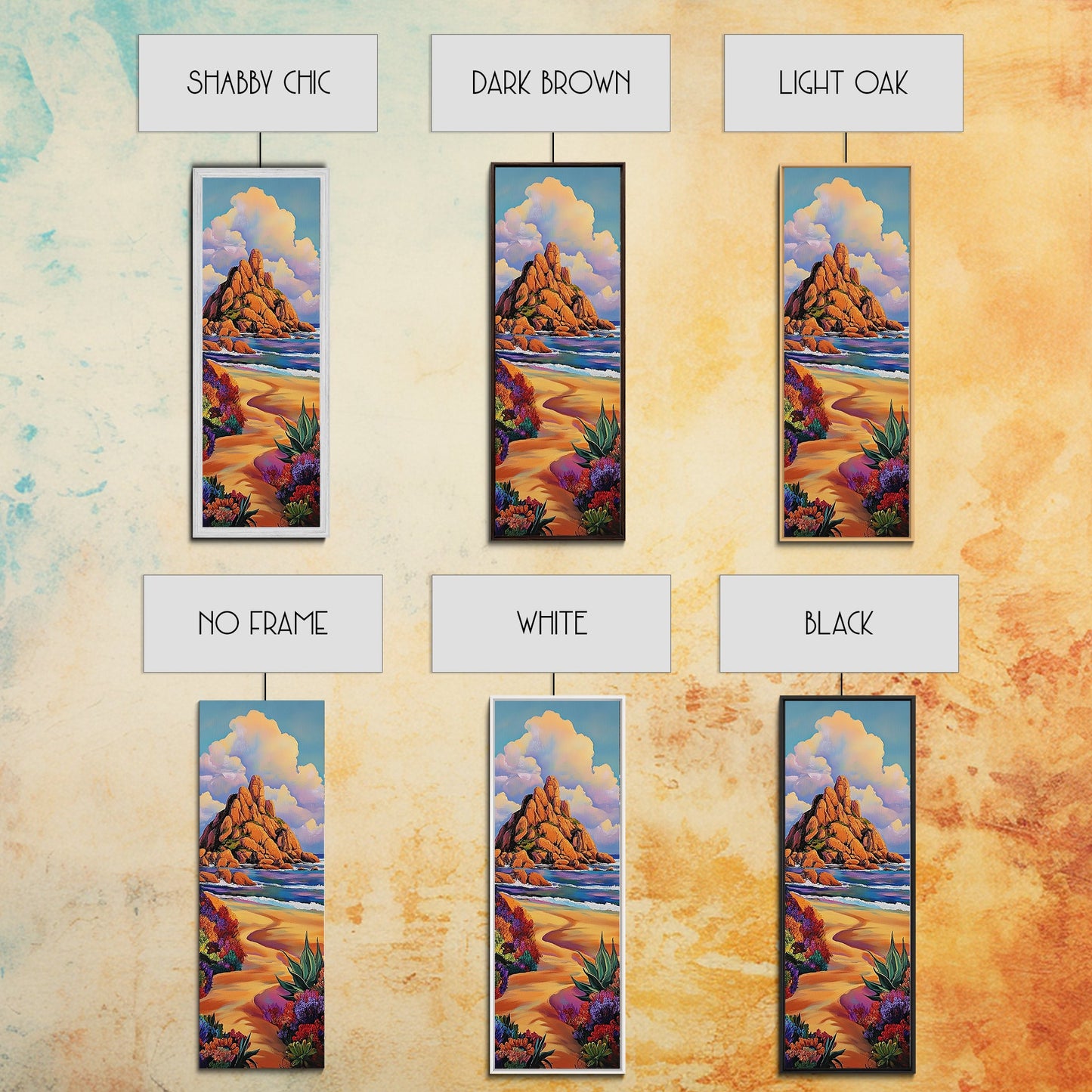 Coastal Path, Mountain, Framed Canvas Print, Vibrant Beach Landscape Wall Art, Desert Coastal Decor, Colorful Nature Living Room Accent