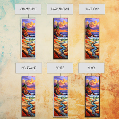 Sunset Coast, Stream Meets Ocean, Abstract Nature, Framed Canvas Print, Fall Wall Art, Colorful Beach Living Room Decor