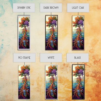 Tree of Life, Vibrant Roots, Abstract Nature Scene, Framed Canvas Print, Bohemian Home Art, Whimsical Bedroom Decor, Colorful Spiritual Art