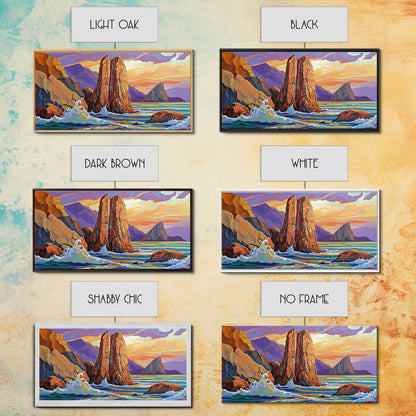 Ocean Rocks, Waves, Sunrise, Framed Canvas Print, Coastal Landscape Art, Nautical Beach Wall Decor, Ocean Sunset Art, Bedroom Accent