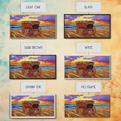 Beach Wagon, Sunset, Decor, Framed Canvas Print western wall art, desert decor, living room boho art, rustic coastal art, beach house