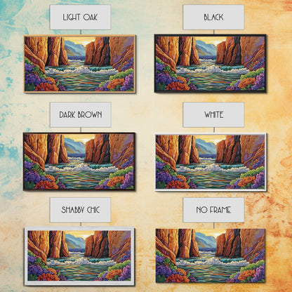 Canyon Cliffs, Ocean View, Sunset Water, Framed Canvas Print, Vibrant Landscape Wall Art, Office or Entryway Nature Decor