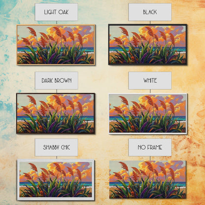 Coastal Sunset, Grasses, Canvas Print, Autumn Beach Landscape Art, Boho Living Room Wall Decor, Colorful Nature Painting