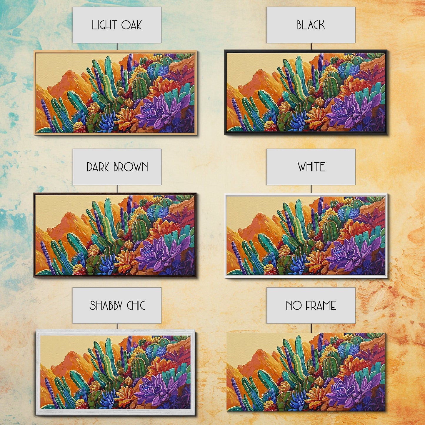 Cactus Desert, Wild, Garden, Colorful Wild Cactus Garden Canvas Print, Southwestern Desert Wall Art, Dining Room Decor, Boho Art Print