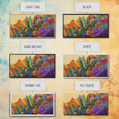 Cactus Desert, Wild, Garden, Colorful Wild Cactus Garden Canvas Print, Southwestern Desert Wall Art, Dining Room Decor, Boho Art Print