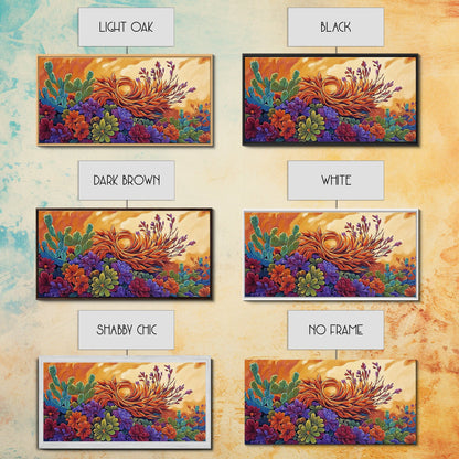 Succulent, Desert, Bloom, Sunset, Framed Canvas Print, Cactus boho art, colorful desert wall decor, Southwestern kitchen wall art