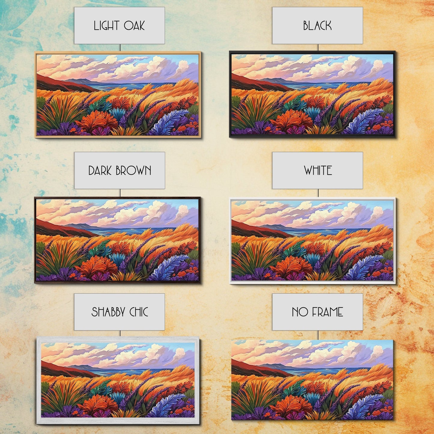 Golden Field, Coastal Landscape, Sunset, Colorful Grass, Ocean View, Large Wall Art, Living Room Wall Art, Canvas Print, Nature Decor