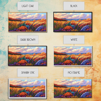 Golden Field, Coastal Landscape, Sunset, Colorful Grass, Ocean View, Large Wall Art, Living Room Wall Art, Canvas Print, Nature Decor