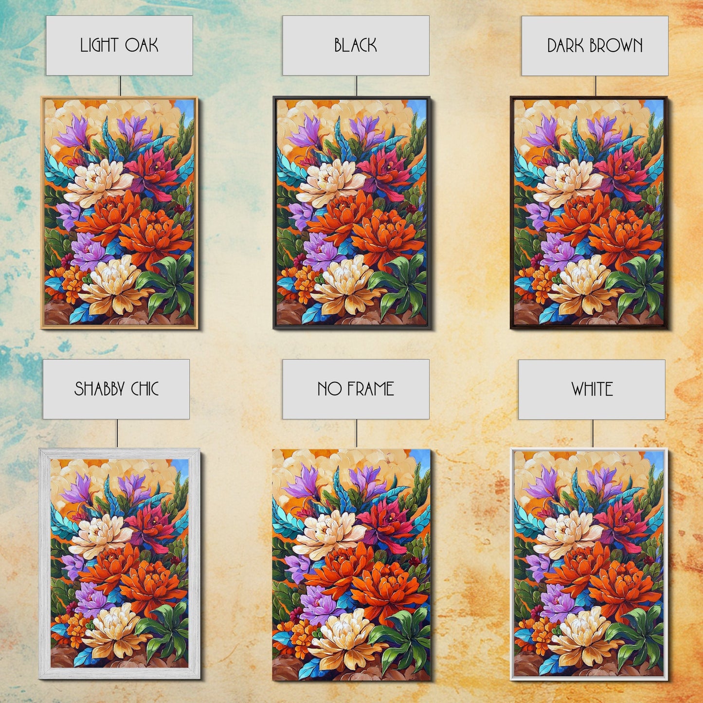 Floral Boho, Bright, Fall, Canvas Print vibrant flower bouquet wall art, fall floral wall decor, dining room print, bohemian art gift