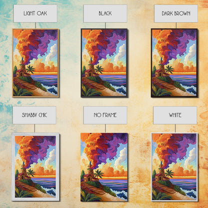 Lighthouse Sunset, Tropical, Path, Canvas Print, Colorful coastal home décor, beach house art, tropical living room wall painting