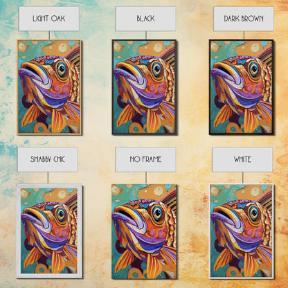 Fish Colorful, Tropical, Bold, Framed Canvas Print, vibrant ocean art, coastal bathroom decor, abstract tropical fish painting, boho beach