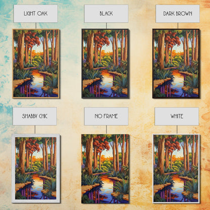 Forest Creek, Autumn, Framed Canvas Print, Tranquil Fall Landscape Wall Art, Vibrant Nature Decor, Woodland Boho Style, Bedroom Wall Art