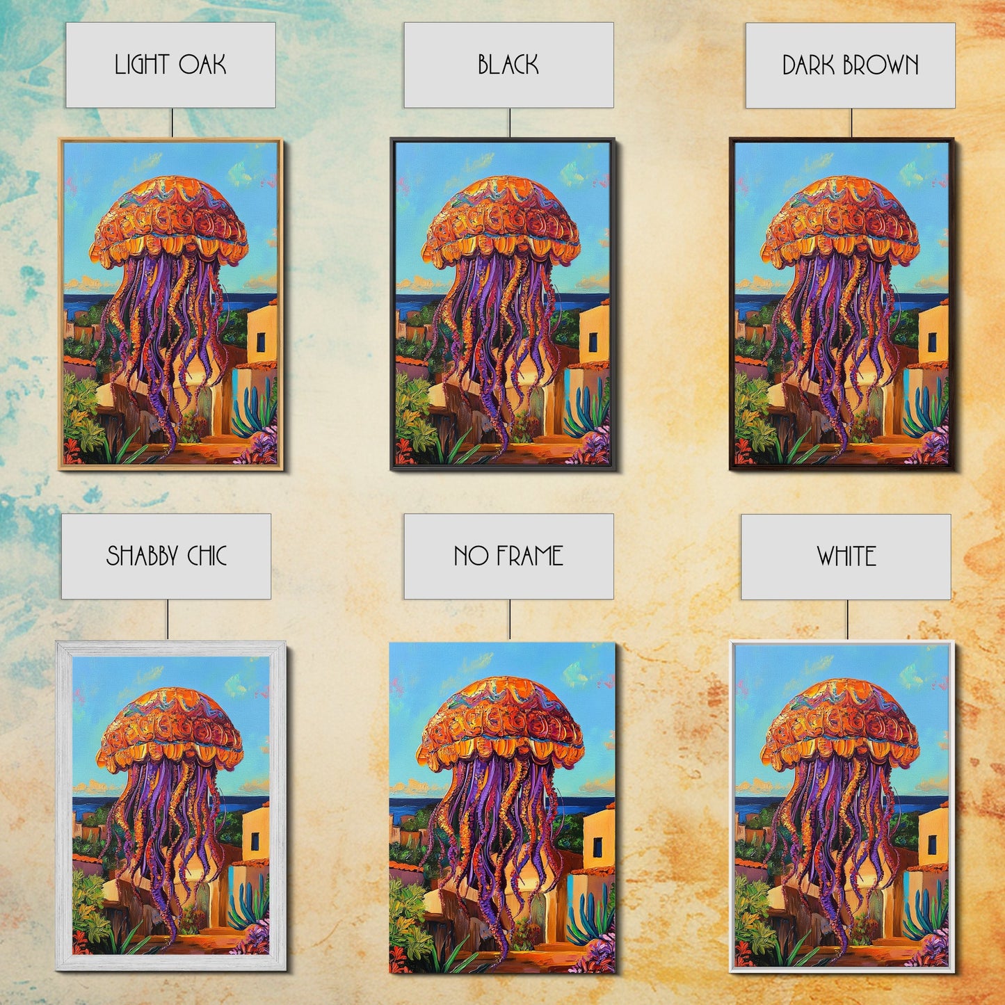 Jellyfish Surreal, Ocean, Dreamy Framed Canvas Print, Coastal Living Room Wall Art, Fantasy Sea Creature Art, Bright Tropical Decor