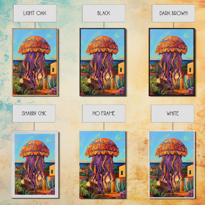Jellyfish Surreal, Ocean, Dreamy Framed Canvas Print, Coastal Living Room Wall Art, Fantasy Sea Creature Art, Bright Tropical Decor