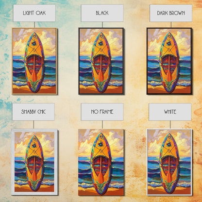 Yellow Surfboard Art, Vibrant Paddle Print, Colorful Beach Decor, Coastal Ocean Wall, Framed Canvas Print, Bathroom Wall Art, tropical art