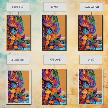 Fiesta Flower, Southwest Pattern, Mexican Style, Bright Floral, Framed Canvas Print, Kitchen Wall Art, folk boho art, vibrant decor