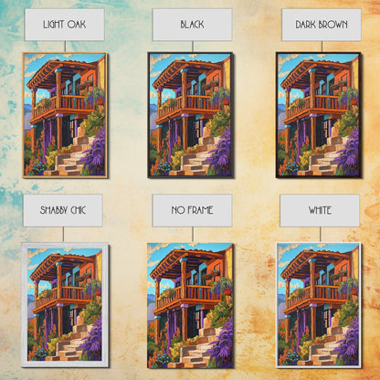 Rustic Balcony View, Desert Garden Colors, Southwest Home Art, Framed Canvas Print, Living Room Wall Art, Boho Summer Decor