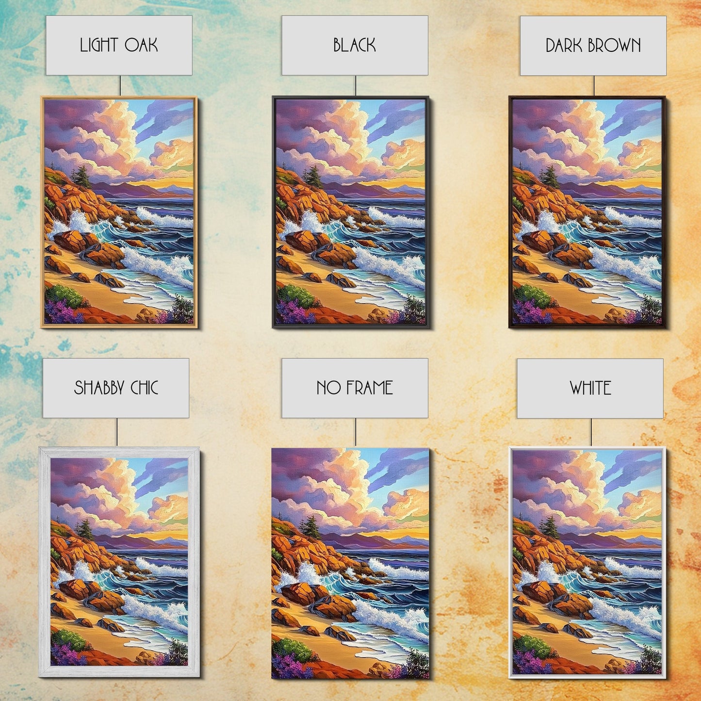 Rocky Beach Landscape, Dramatic Sky Scene, Coastal Ocean View, Canvas Print, Fall Nature Decor, Living Room Wall Art