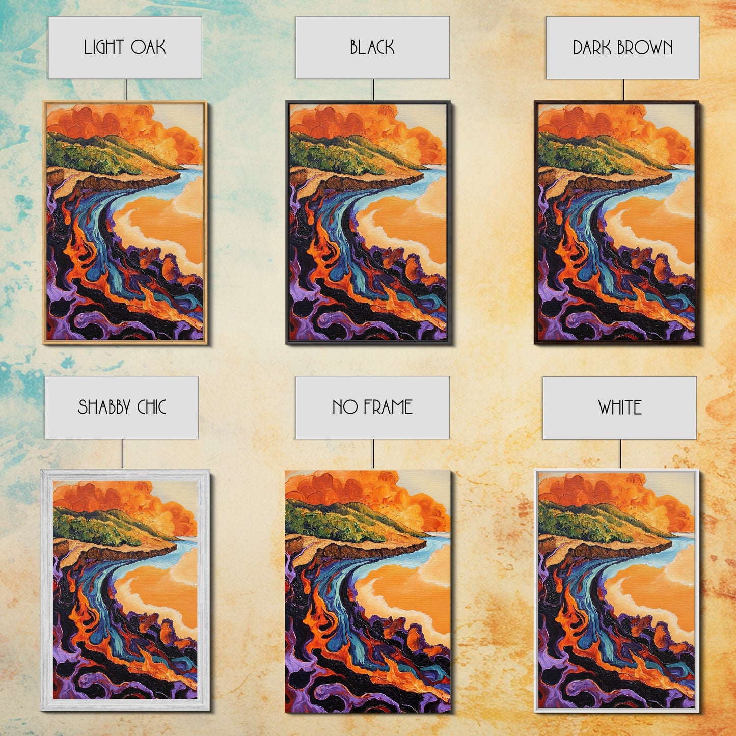 Lava Coastline, Molten Waves, Abstract Nature, Volcanic Scene, Framed Canvas Print, Fall Wall Art, Moody Decor, Earthy Abstract Art