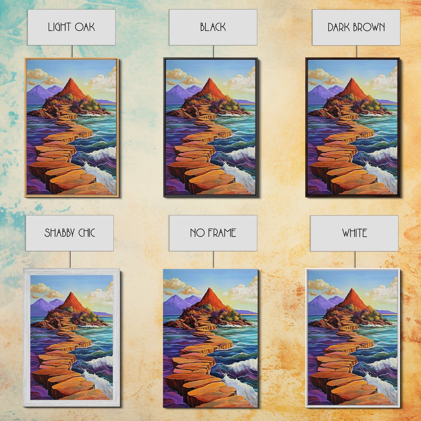 Island Pathway, Ocean Steps, Dreamy Seascape, Colorful Rocks, Framed Canvas Print, Hallway Wall Art, Coastal Home Decor, Zen Art