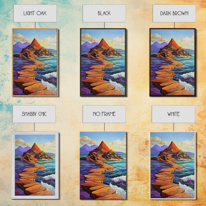 Island Pathway, Ocean Steps, Dreamy Seascape, Colorful Rocks, Framed Canvas Print, Hallway Wall Art, Coastal Home Decor, Zen Art