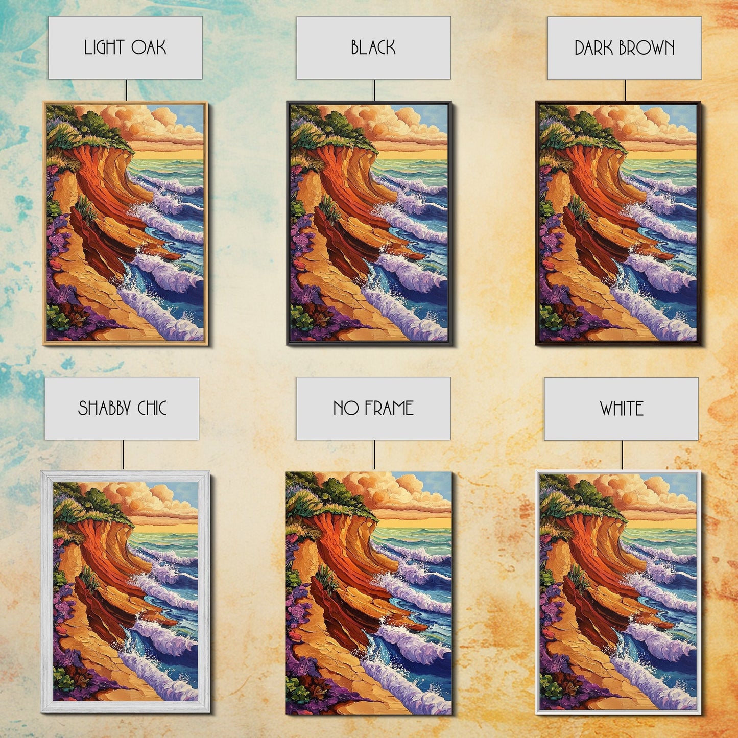 Waves Cliffs, Nature Surf, Canvas Print dramatic ocean surf painting, coastal boho landscape art, Living Room Wall Art, beachy decor