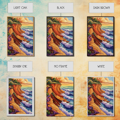 Waves Cliffs, Nature Surf, Canvas Print dramatic ocean surf painting, coastal boho landscape art, Living Room Wall Art, beachy decor