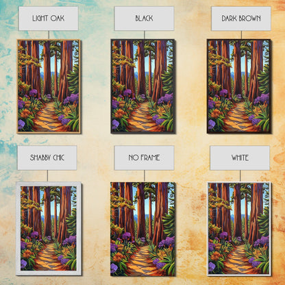 Forest Trail Trees, Nature, Canvas Print enchanted forest path wall art, redwoods hiking trail decor, Living Room Wall Art, boho vibes