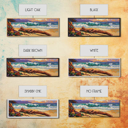 Ocean Shore Driftwood, Seaside Flower Art, Nature Landscape, Framed Canvas Print, Coastal Living Room or Beach House Wall Art