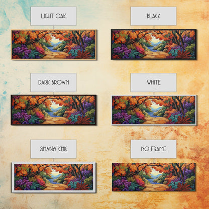 Autumn Archway, Colorful Path, Forest Lake, Vibrant Trees, Framed Canvas Print, Entryway Wall Art, Fall Nature Scene, Boho Art