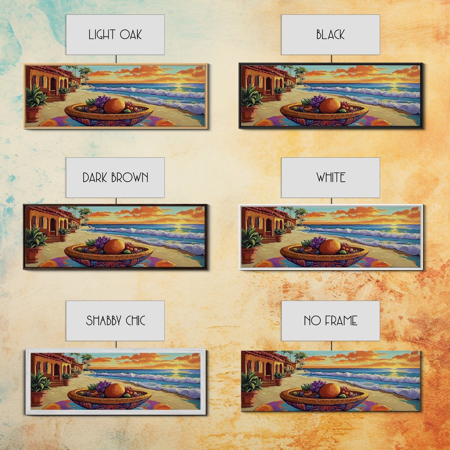 Sunset Beach, Ocean Fruit Bowl, Coastal Vibes, Framed Canvas Print, Tropical Kitchen Wall Art, Colorful Seaside Home Decor