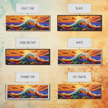 Floral Wave, Sunset Splash, Ocean Blooms, Whimsical Shore, Canvas Print, Bathroom Wall Art, Boho Coastal Decor, Vibrant Texture Art