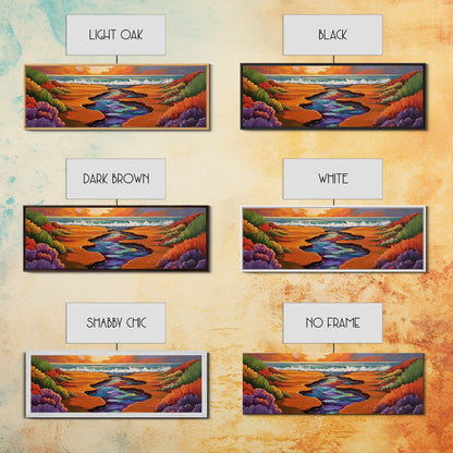 Sunset Stream, Coastal Canyon, Colorful Shoreline, Boho Nature Scene, Framed Canvas Print, Hallway Wall Art, Autumn Inspired Landscape